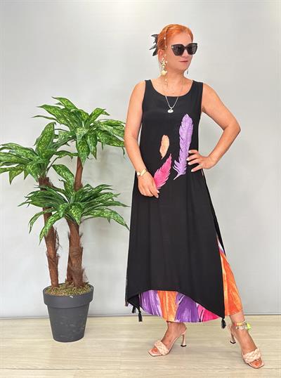 3245 Desenli Elbise Siyah