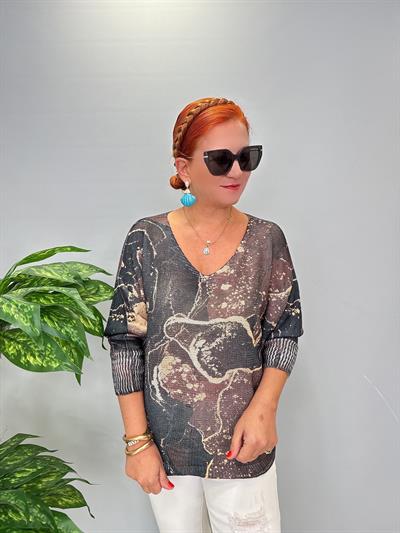 3285 Italyan V Yaka Merserize Bluz