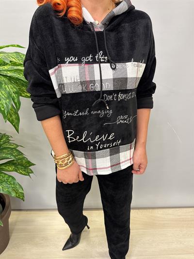 1875 Ekose Detaylı Şönil Kadife Takım Sİyah