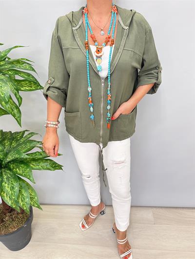 3340 Tok Yapıda  Pamuklu Mevsimlik Ceket Yeşil