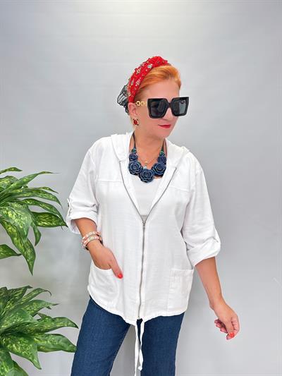 3340 Tok Yapıda Pamuklu Mevsimlik Ceket Beyaz