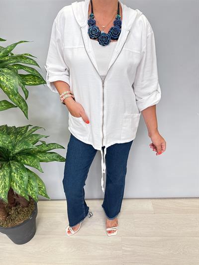 3340 Tok Yapıda Pamuklu Mevsimlik Ceket Beyaz
