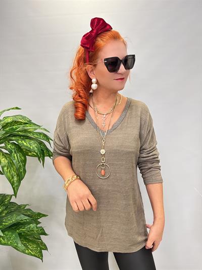 3345 Italyan İnce Sim Detay Triko Bluz Vizon