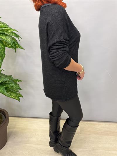 3345 Italyan İnce Sim Detay Triko Bluz Siyah