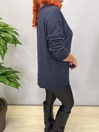 3345 Italyan İnce Sim Detay Triko Bluz Lacivert