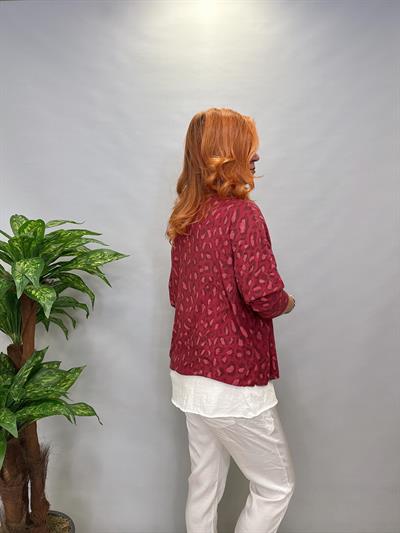 3534 İTALYAN İKİLİ BLUZ LEOPAR DETAY BORDO