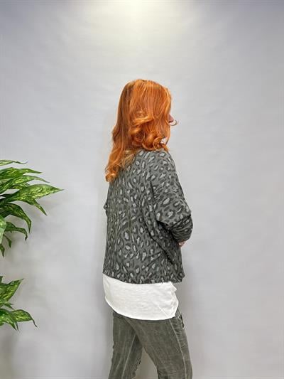 3534 İTALYAN İKİLİ BLUZ LEOPAR DETAY YEŞİL