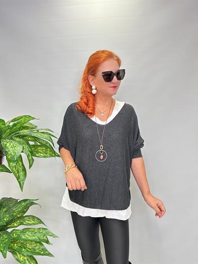 3541 Kolye hediyeli Triko Bluz Antrasit 