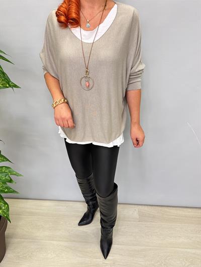 3541 Kolye hediyeli Triko Bluz Bej