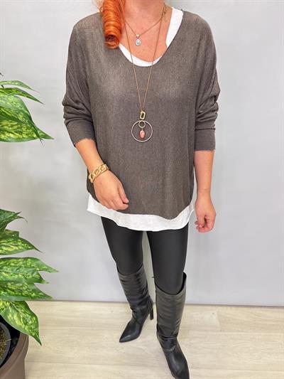 3541 Kolye hediyeli Triko Bluz Kahve