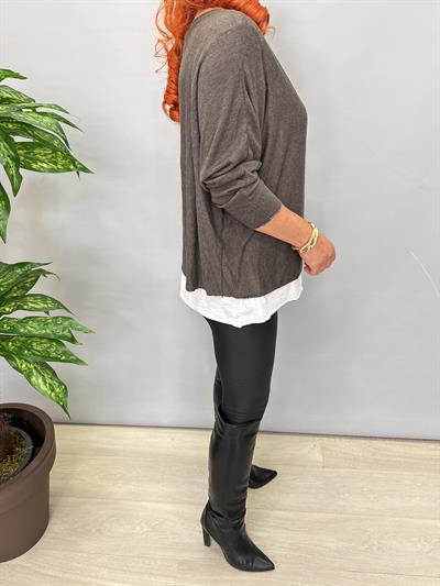 3541 Kolye hediyeli Triko Bluz Kahve