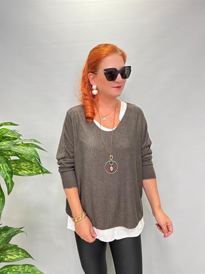 3541 Kolye hediyeli Triko Bluz Kahve