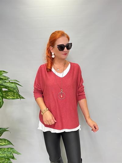 3541 Kolye hediyeli Triko Bluz Mercan