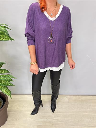 3541 Kolye hediyeli Triko Bluz Mor