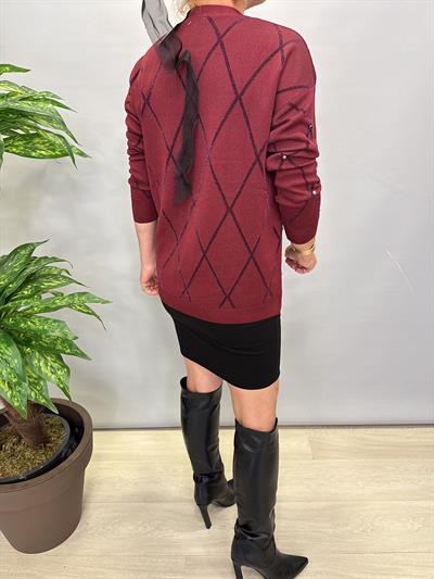 3554 Trok Detaylı Triko Bordo