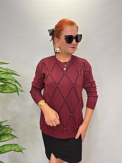 3554 Trok Detaylı Triko Bordo