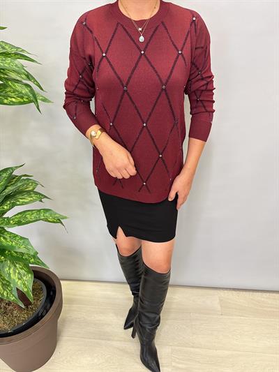 3554 Trok Detaylı Triko Bordo