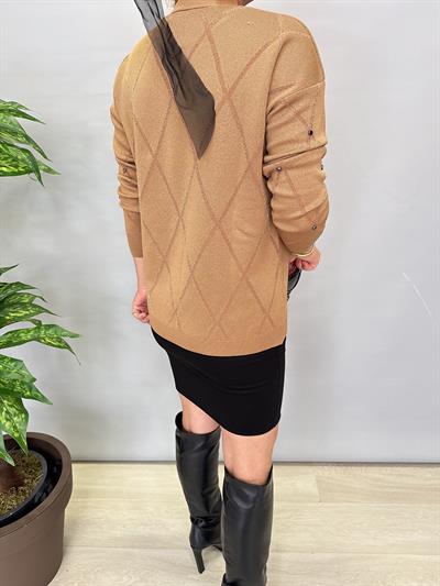 3554 Trok Detaylı Triko Camel