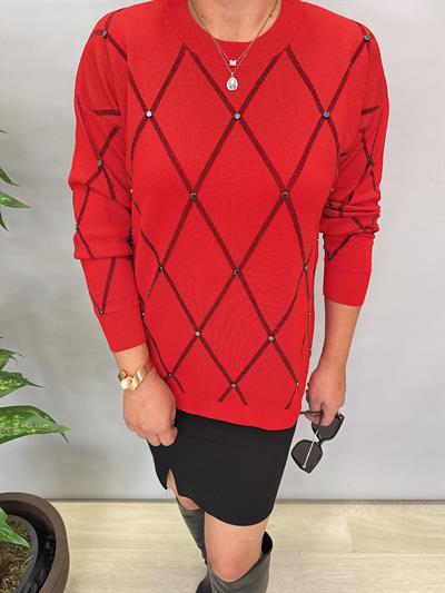 3554 Trok Detaylı Triko Kırmızı 