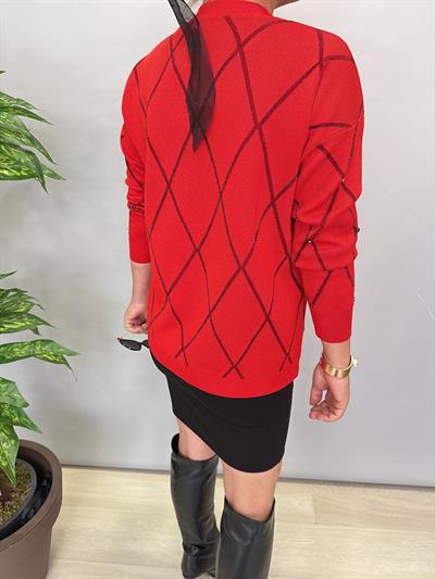 3554 Trok Detaylı Triko Kırmızı 