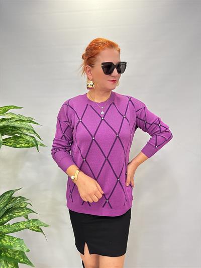3554 Trok Detaylı Triko Mor