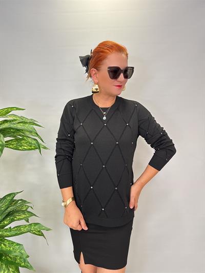 3554 Trok Detaylı Triko Siyah