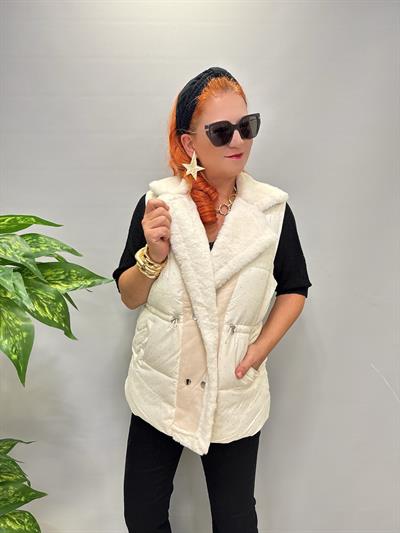 3570 Taş Detay Şişme Yelek Ekru