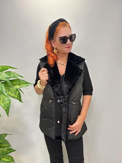 3570 Taş Detay Şişme Yelek Siyah