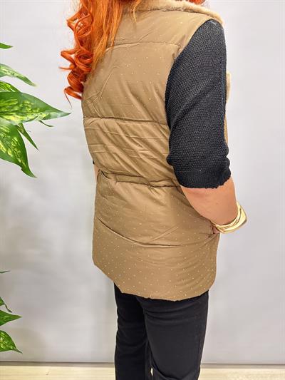 3570 Taş Detay Şişme Yelek Vizon