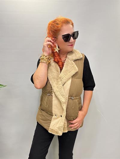 3570 Taş Detay Şişme Yelek Vizon