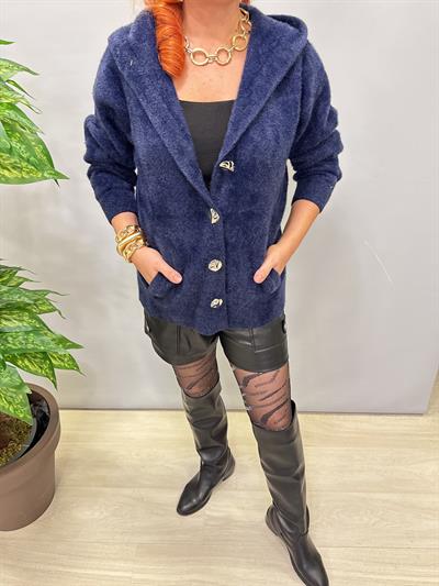 3674 Angora Hırka Ceket Lacivert