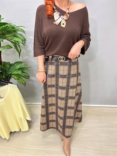 3690 Italyan Ekose Etek Vizon 