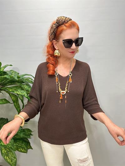 3690 Italyan Merserize Triko Bluz Acı Kahve