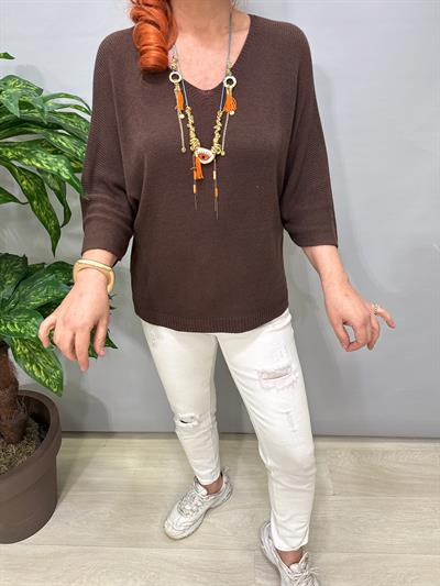 3690 Italyan Merserize Triko Bluz Acı Kahve