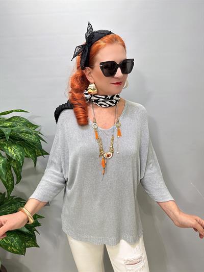 3690 Italyan Merserize Triko Bluz Gri