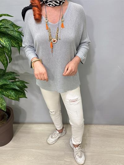 3690 Italyan Merserize Triko Bluz Gri