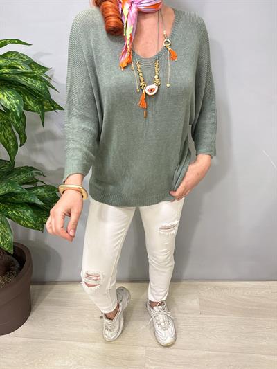 3690 Italyan Merserize Triko Bluz Haki