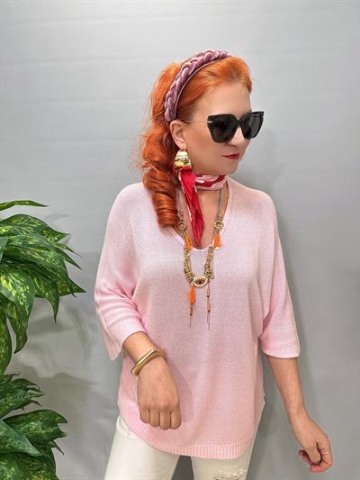 3690 Italyan Merserize Triko Bluz Pudra