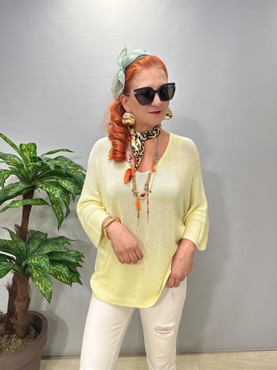 3690 Italyan Merserize Triko Bluz Sarı