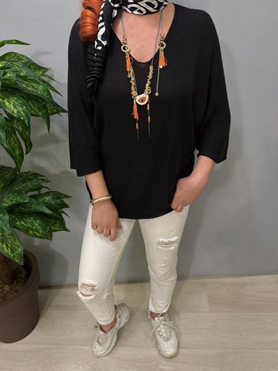 3690 Italyan Merserize Triko Bluz Siyah