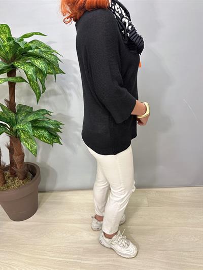 3690 Italyan Merserize Triko Bluz Siyah