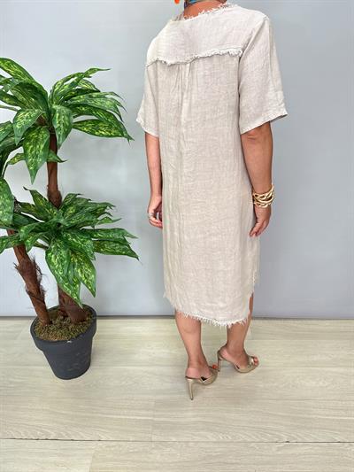 4005  Tasarım Italyan Keten Elbise Taş