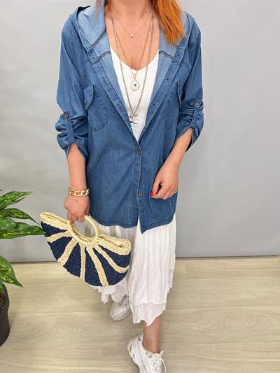 4018 İnce Tensel Kot Ceket Mavi 