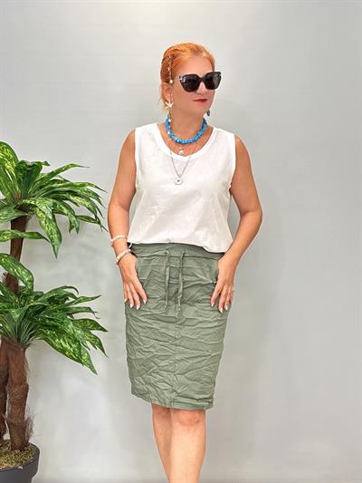 4040 Italyan Likralı Etek Haki