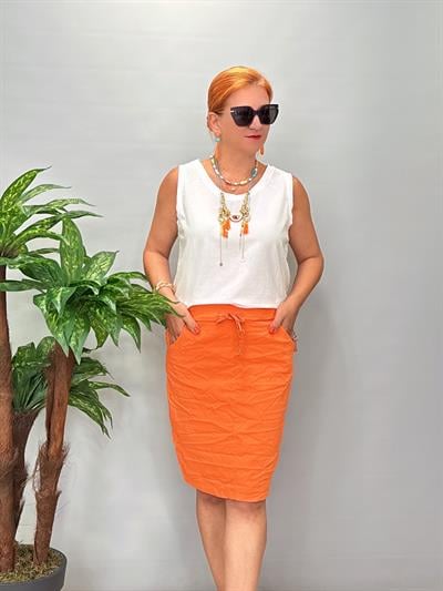 4040 Italyan Likralı Etek Turuncu