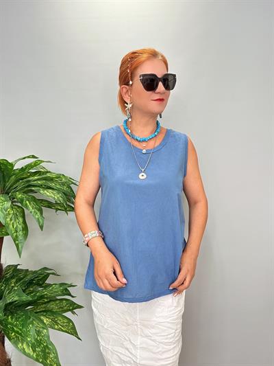 4042 Italyan Pamuklu Bluz Mavi