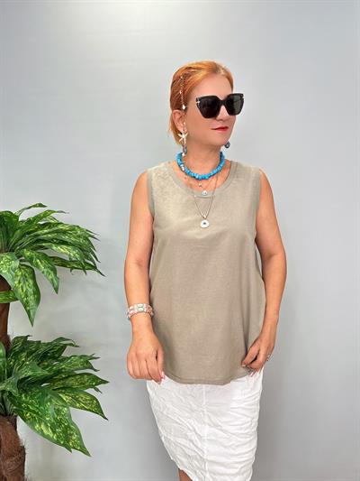 4042 Italyan Pamuklu Bluz Vizon