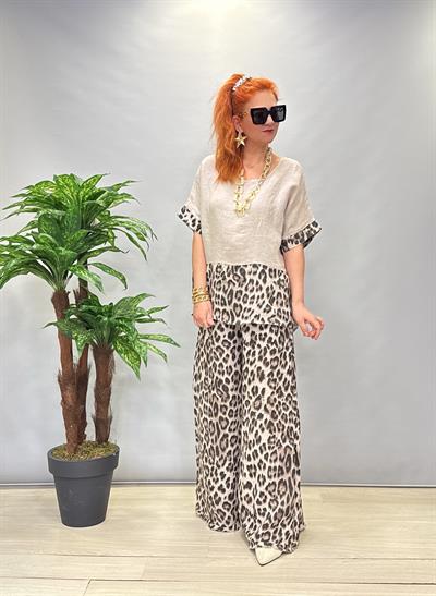 MNS 4080 LEOPAR DESENLİ KETEN TAKIM TAŞ