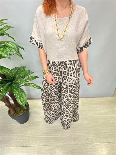 MNS 4080 LEOPAR DESENLİ KETEN TAKIM TAŞ