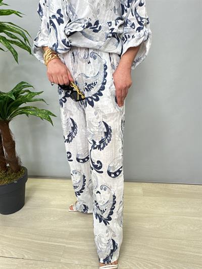 MNS 4085 DESENLİ KETEN TAKIM BEYAZ